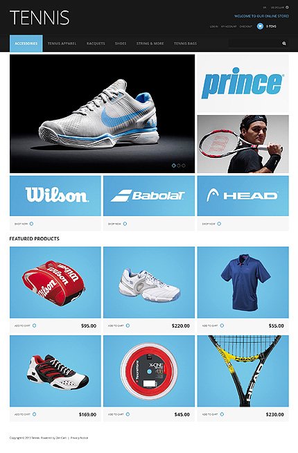 White & Black Tennis Zen Cart Template by Cowboy TMT