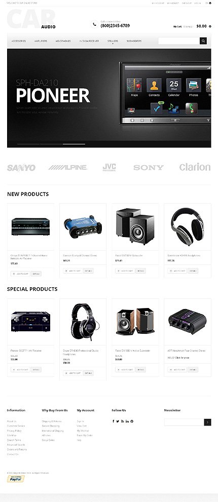 White & Black Car Audio Magento Theme by Cowboy TMT