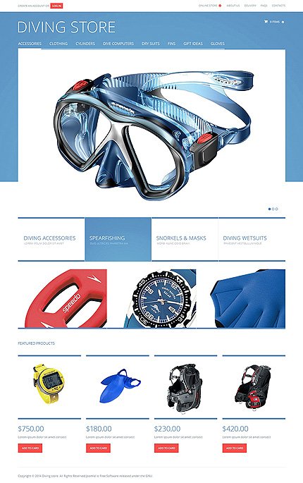 White Diving VirtueMart Template by Cowboy VirtueMart Templates TMT