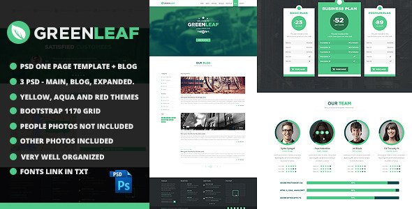 GreenLeaf One Page Web + Blog PSD Template
 FXTheme