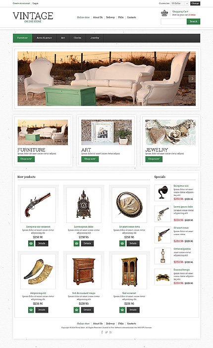 White Antique Store VirtueMart Template by Hermes VirtueMart Templates TMT