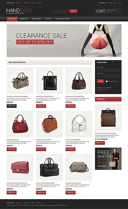 White & Black Handbag VirtueMart Template by Mercury TMT