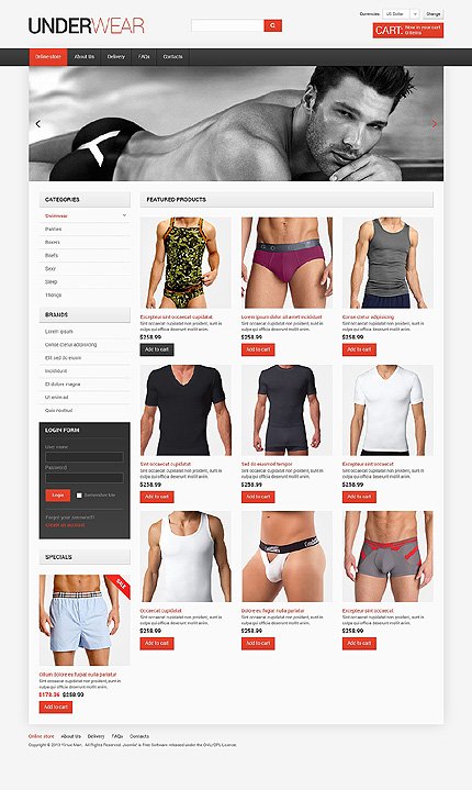 White & Grey Men's Underwear VirtueMart Template by Hermes TMT