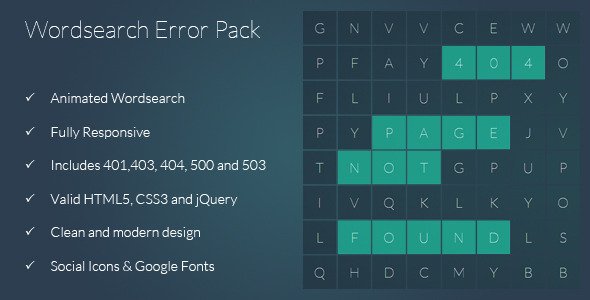 Wordsearch - Responsive 404 Error Pack
 FXTheme