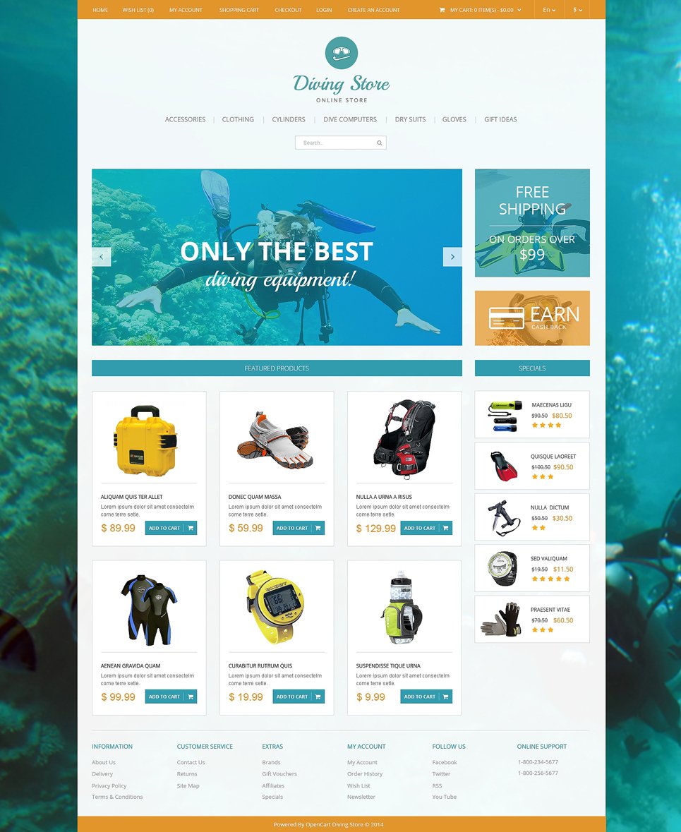 Diving Responsive OpenCart Template TMT