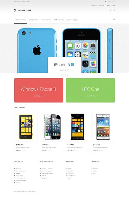 White Mobile Store Magento Theme by Cowboy TMT
