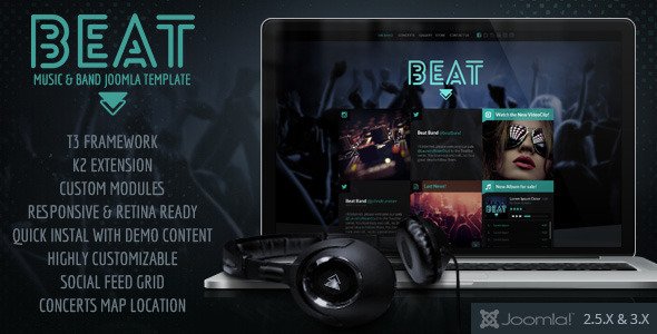 Beat - One Page Music & Band Joomla Template
 TFx