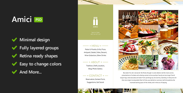 Amici - Minimal Restaurant & Cafe PSD Template
 TFx