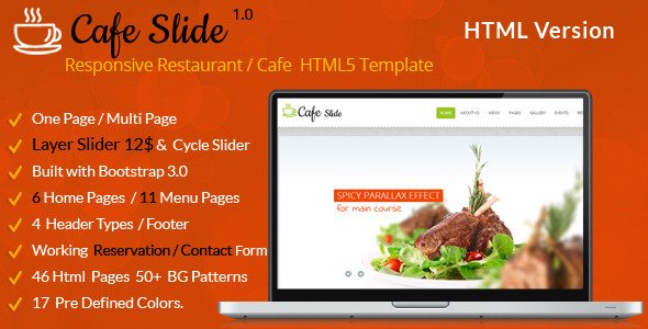 Cafe Slide - Responsive Restaurant HTML5 Template
 TFx
