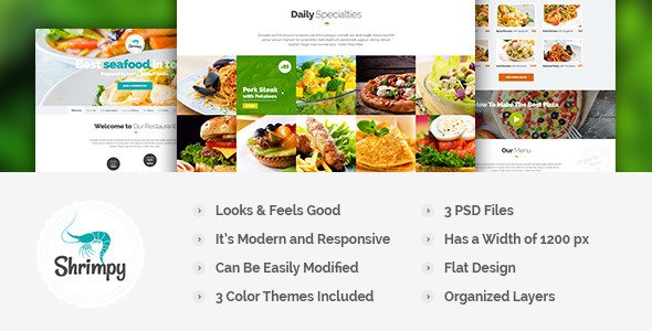 Shrimpy - Unique One Page Restaurant PSD Template
 TFx