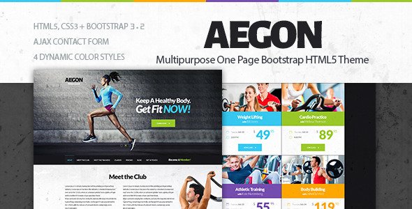 Aegon - Responsive Gym/Fitness Club Template
 TFx