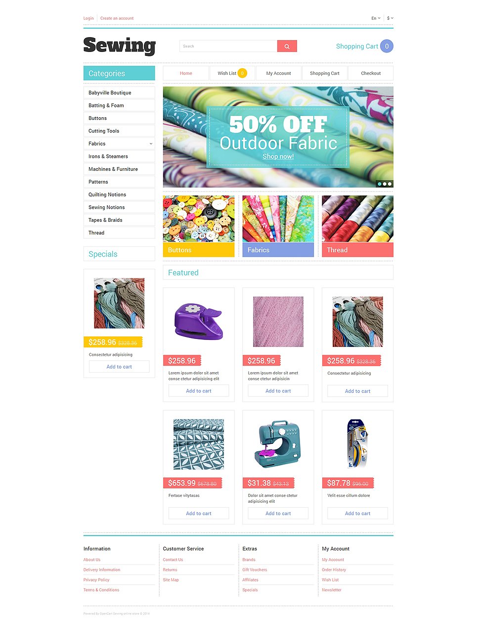 Sewing Tools OpenCart Template TMT