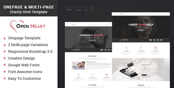 Open Heart Onepage & Multipage Charity Template
 TFx