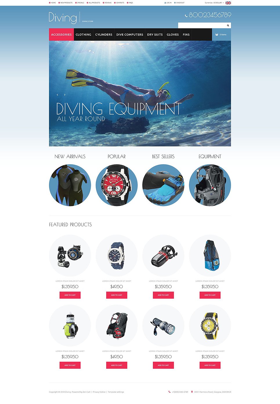 Diving Gear ZenCart Template TMT