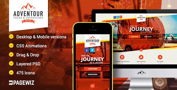 Adventour - Pagewiz Travel Landing Page
 TFx