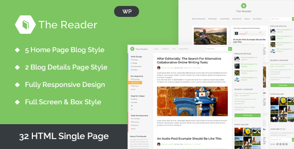 The Reader Wordpress Minimal Blog Template
 TFx