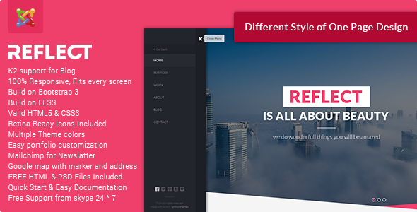 Reflect - Creative One Page Joomla Theme
 TFx