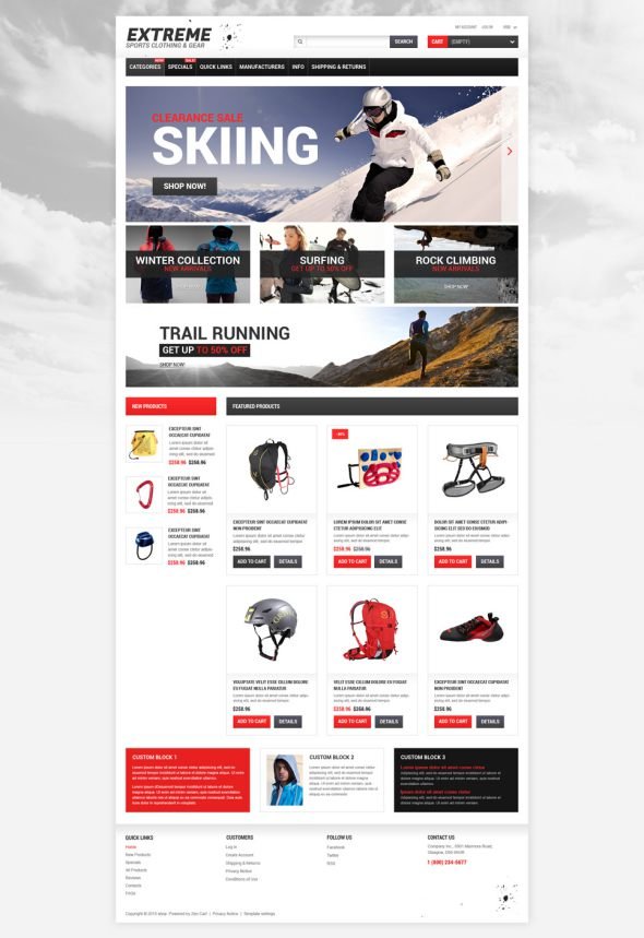 Extreme Sports Responsive ZenCart Template TMT