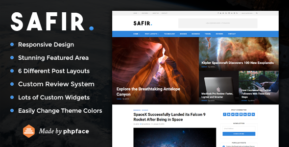 Safir - A WordPress Blog Theme
           TFx