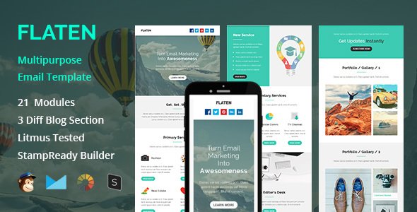 Flaten - Multipurpose Resonsive Email Template + Stampready Builder
           TFx