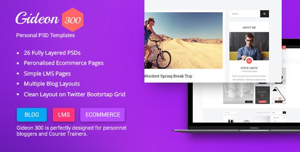 Gideon 300 - Personal Blog, LMS and eCommerce PSD Template
           TFx