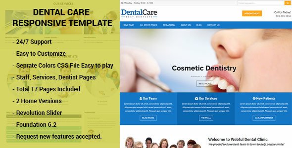 Dental Care - Responsive HTML Template Dentists, Doctors, Clinics
           TFx