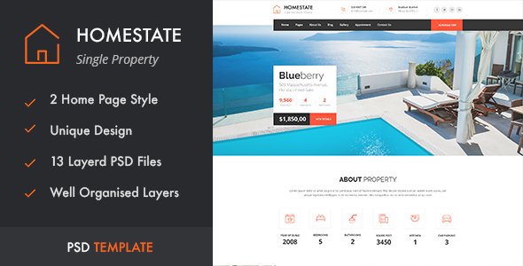 HOMESTATE - Single Property Real Estate PSD Template
           TFx