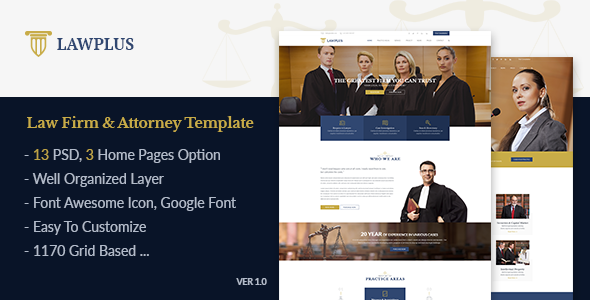 LawPlus - Lawyer, Attorney, Law Firm PSD Template
           TFx