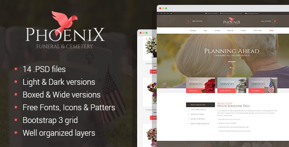 Phoenix - Funeral Service, Funeral Home & Cemetery PSD Template
           TFx