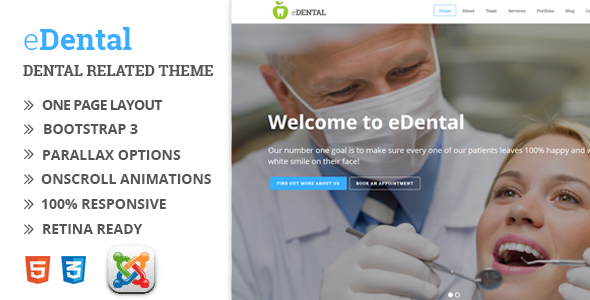 eDental - Parallax Responsive One Page Joomla Template
           TFx