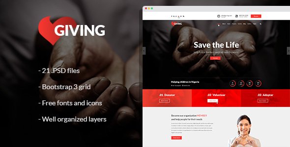Giving - NGO and Charity PSD Template
           TFx