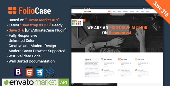 FolioCase | Envato Market Item Showcase, Affiliate & BusinessTemplate
           TFx