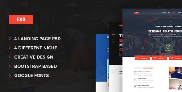 Exo 4 in 1 Multipurpose Landing Page PSD Template
           TFx