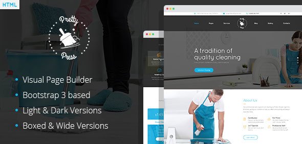 PrettyPress - Cleaning Service HTML Template with Builder
           TFx