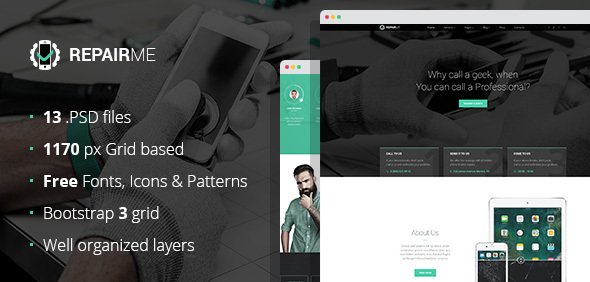 RepairMe - gadgets/home appliance repair workshop PSD template
           TFx