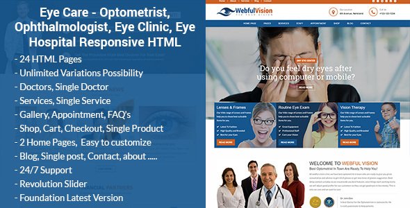 Eye Care - Optometrist, Ophthalmologist, Eye Clinic, Eye Hospital Responsive HTML Template
           TFx