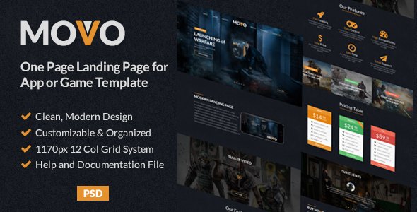 MOVO - One Page Landing page for App or Games PSD Template
           TFx
