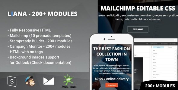 Liana - 200+ Modules - Responsive Email with Mailchimp Editor & StampReady Builder
           TFx