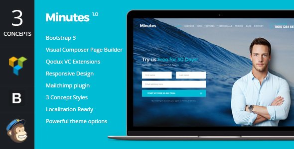 Minutes - Startup Landing Page Bootstrap WP Theme
           TFx