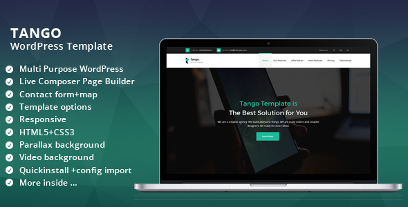 Tango Multi Purpose WordPress landing page
           TFx