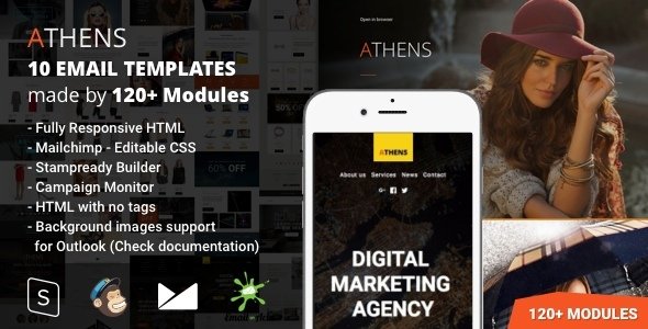 Athens - 10 Responsive Email Templates (120+ Modules) with Mailchimp Editor & StampReady Builder
           TFx