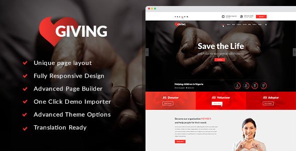 Giving - NGO/Charity/Fundraising WordPress Theme | Charity WordPress
           TFx