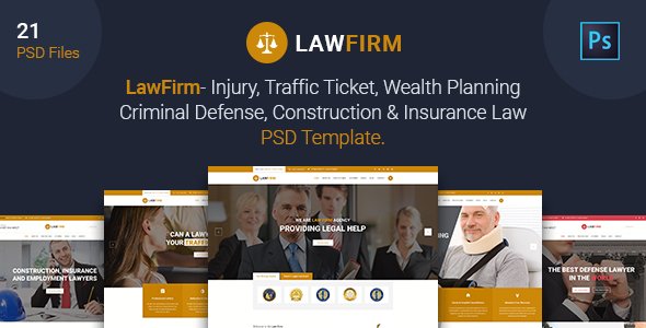 Law Firm - Injury, Traffic Ticket,Wealth Planning,Defense, Construction & Insurance Law PSD Template
           TFx