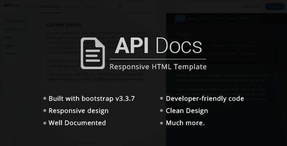API Docs HTML Responsive Templates TFx SiteTemplates Dominick Kenny