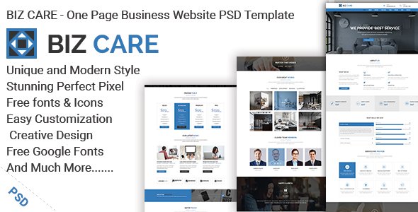 BIZ CARE - One Page Business Website PSD Template - Business Corporate TFx Shayne Pat