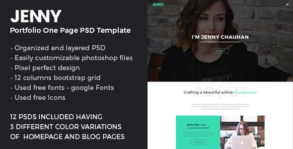 JENNY - Portfolio One Page PSD Template - Portfolio Creative TFx Yuuta Carleton
