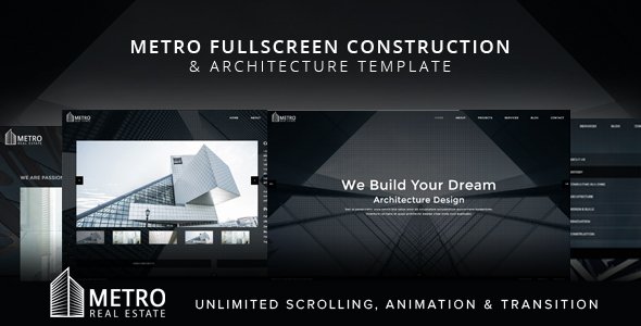 Metro Fullscreen Construction and Architecture Template - Business Corporate TFx Tobin Loyd