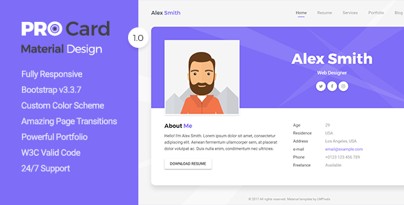 PRO Card – Material CV / Resume & vCard Template - Virtual Business Card Personal TFx Laurence Darnell