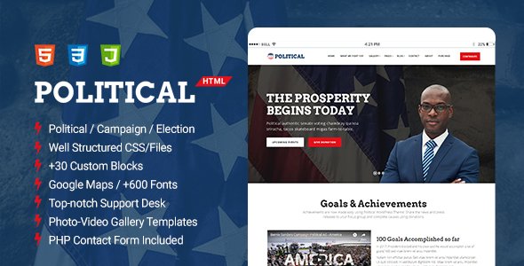 Political - Multipurpose Campaign, Election HTML Template - Political Nonprofit TFx Arsen Raynard