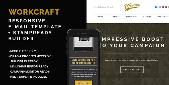 Responsive Email + Stampready Builder, Workcraft - Newsletters Email Templates TFx Hedley Woody